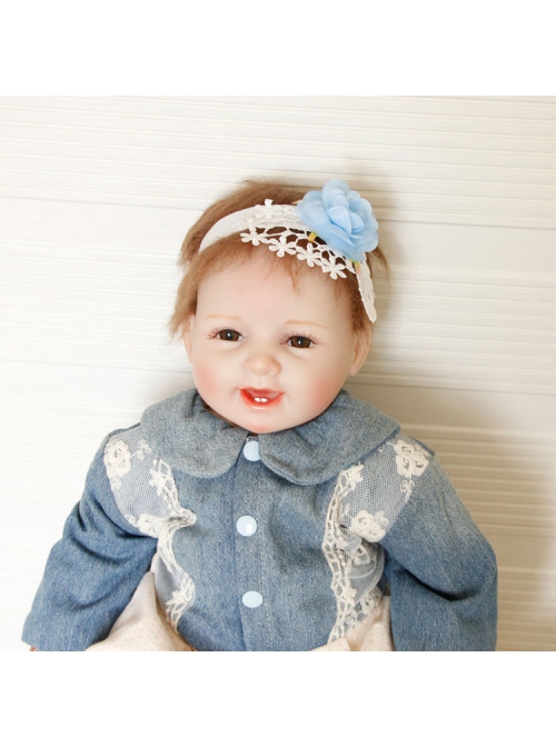 Cute Fashion Blue Flowers White Lace Girl Child Baby One Hundred Days Old Hair Band