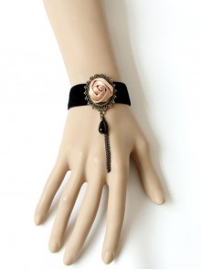 Gothic Black Tassel Pink Rose Female Retro Velvet Handmade Bracelet Wristband