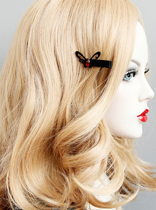 Gothic Black Retro Fashion Halloween Prom Party Holiday Show Butterfly Ruby Hairpin