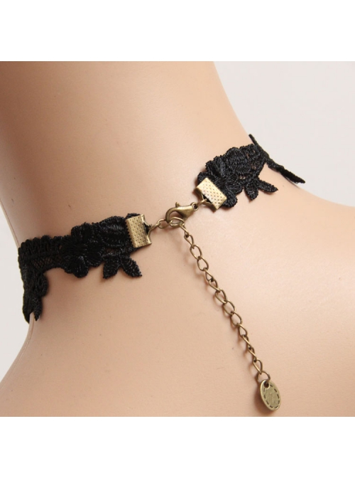 Fashion Gothic Retro Sexy Black Lace Leaves Gemstone Choker