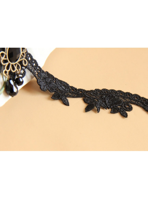 Fashion Gothic Retro Sexy Black Lace Leaves Gemstone Choker