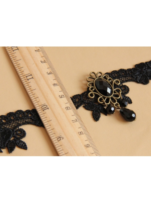 Fashion Gothic Retro Sexy Black Lace Leaves Gemstone Choker