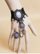 Gothic Retro Fashion Purple Flower Black Crystal Lace Bracelet With Ring One Chain
