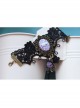 Gothic Retro Fashion Purple Flower Black Crystal Lace Bracelet With Ring One Chain