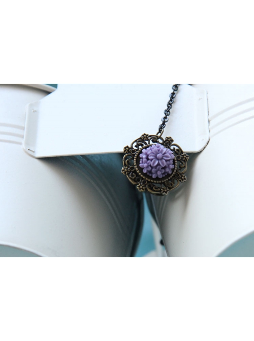Gothic Retro Fashion Purple Flower Black Crystal Lace Bracelet With Ring One Chain