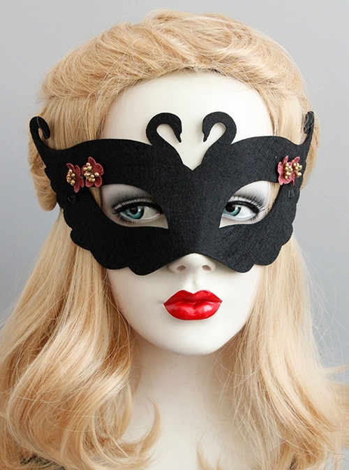 Personality Fashion Black Prom Swan Red Flowers Queen Sexy Adult Male Female Party Half Face Mask