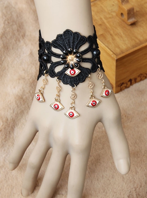 Gothic Retro Personality Domineering Fashion Eyes Female Black Lace Bracelet