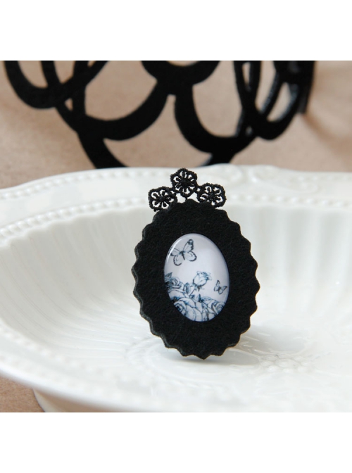 Creative Retro Fashion Black Butterfly Lace Fabric Small Brooch