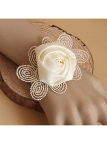 Retro Fashion White Rose Flower Golden Lace Bride Wedding Dress Bracelet
