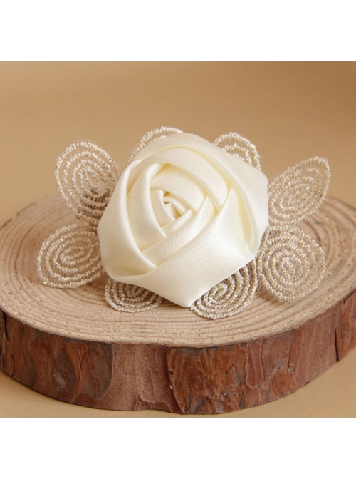 Retro Fashion White Rose Flower Golden Lace Bride Wedding Dress Bracelet