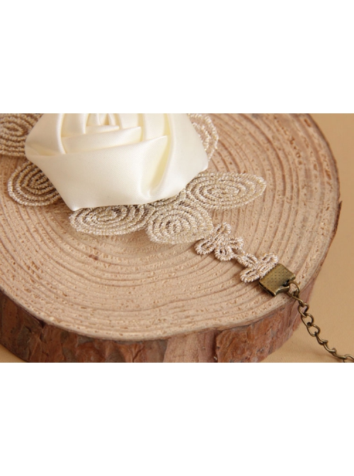 Retro Fashion White Rose Flower Golden Lace Bride Wedding Dress Bracelet