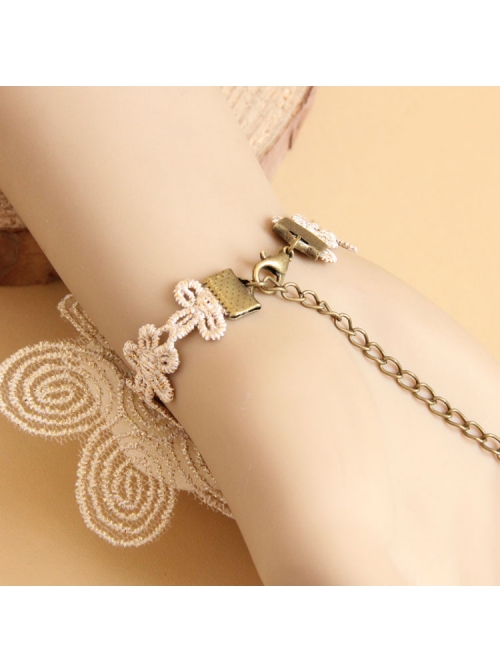 Retro Fashion White Rose Flower Golden Lace Bride Wedding Dress Bracelet