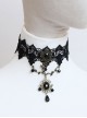Punk Gothic Retro Black Gems Lace Leaves Personality Creative Female Choker