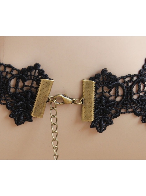Punk Gothic Retro Black Gems Lace Leaves Personality Creative Female Choker