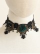 Retro Gothic Black Fashion Sexy Lace Dark Green Flowers Female Choker