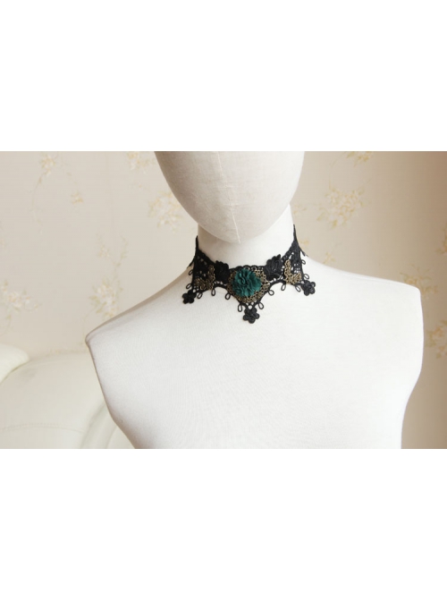 Retro Gothic Black Fashion Sexy Lace Dark Green Flowers Female Choker