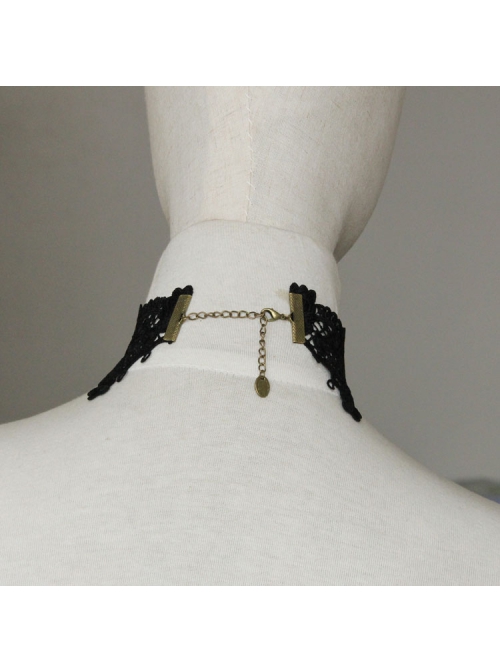 Gothic Retro Fashion Party Black Female Lace Gemstone Pink Rose Wedding Dress Choker