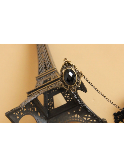Gothic Vampire Beauty Portrait Retro Tassel Black Lace Female Bracelet With Ring One Chain