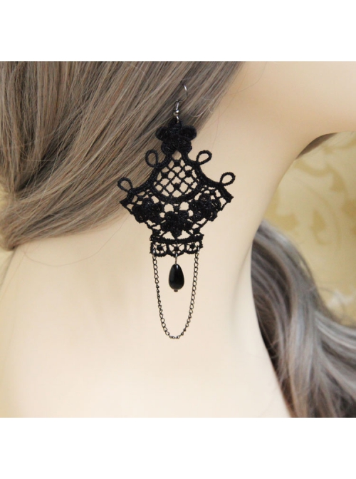 Gothic Fashion Black Lace Flower Pearl Tassel Handmade Retro Female Long Earrings