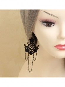 Gothic Black Lace Flower Retro Tassel Exaggerated Female Long Earrings