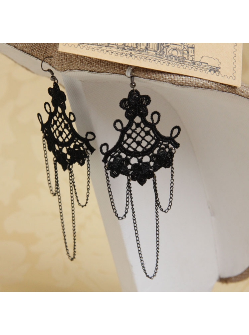 Gothic Black Lace Flower Retro Tassel Exaggerated Female Long Earrings