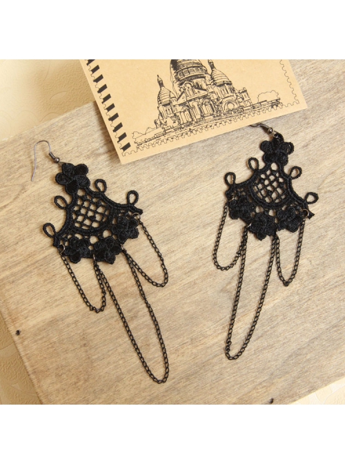 Gothic Black Lace Flower Retro Tassel Exaggerated Female Long Earrings