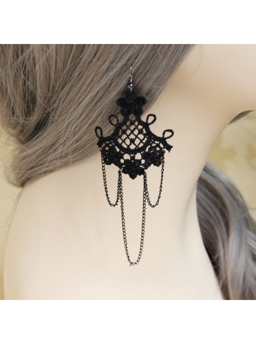 Gothic Black Lace Flower Retro Tassel Exaggerated Female Long Earrings