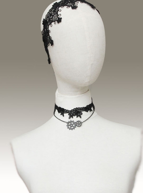 Steampunk Black Gear Retro Lace Birthday Wedding Dress Choker