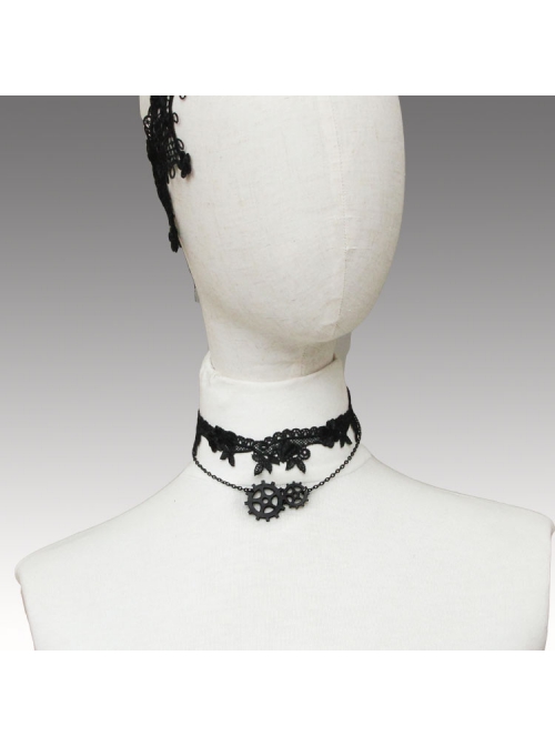 Steampunk Black Gear Retro Lace Birthday Wedding Dress Choker
