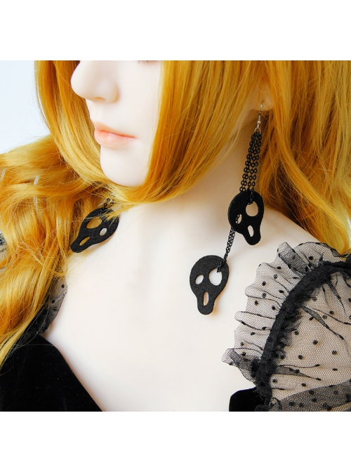 Gothic Black Halloween Party Accessories Exaggerated Skull Street Retro Long Earrings