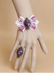 Christmas Dress Up Bow Knot Lace Female Bracelet With Ring One Chain