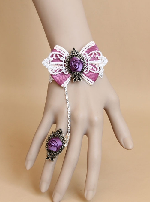 Christmas Dress Up Bow Knot Lace Female Bracelet With Ring One Chain