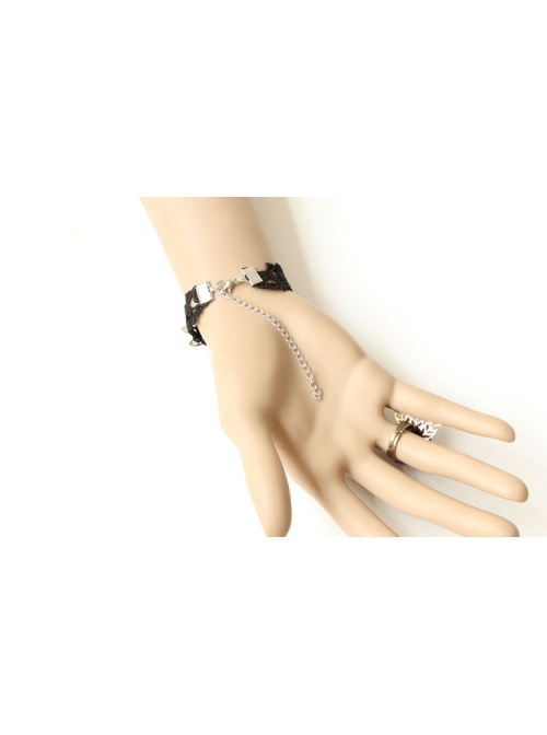 Gothic Retro Black Lace Dark Green Purple Rose Flower Female Band Ring Bracelet Wristband