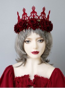 Fashion Retro Christmas Wine Red Rose Queen Crown Adult Party Festival Show Hairband