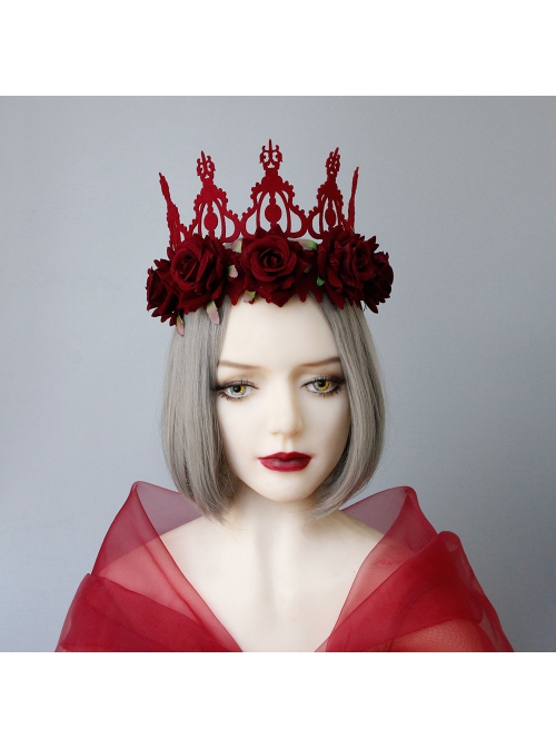 Fashion Retro Christmas Wine Red Rose Queen Crown Adult Party Festival Show Hairband