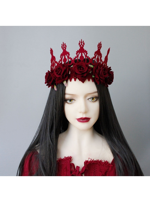 Fashion Retro Christmas Wine Red Rose Queen Crown Adult Party Festival Show Hairband