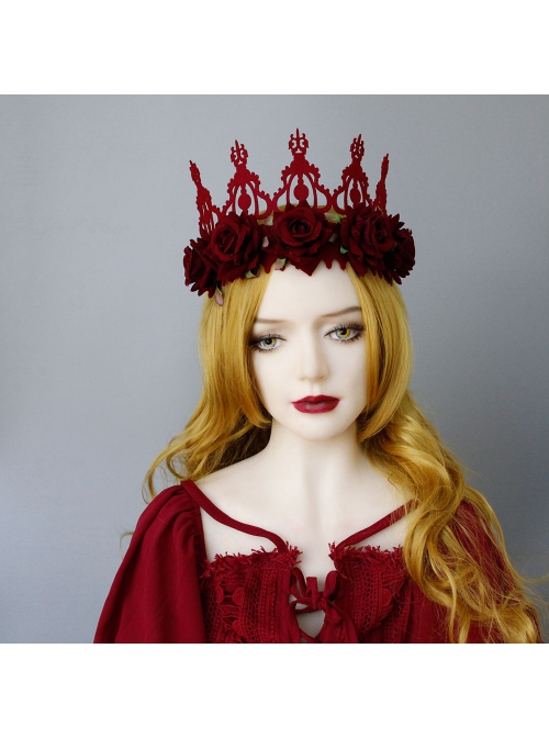 Fashion Retro Christmas Wine Red Rose Queen Crown Adult Party Festival Show Hairband