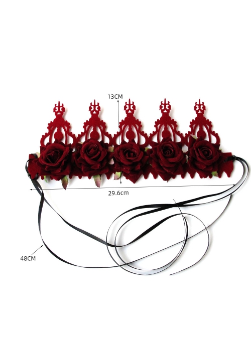 Fashion Retro Christmas Wine Red Rose Queen Crown Adult Party Festival Show Hairband