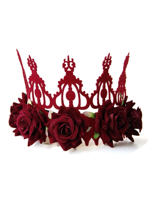 Fashion Retro Christmas Wine Red Rose Queen Crown Adult Party Festival Show Hairband