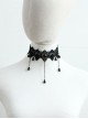 Palace Retro Fashion Gothic Black Lace Flowers Tassels Gems Exaggerated Choker