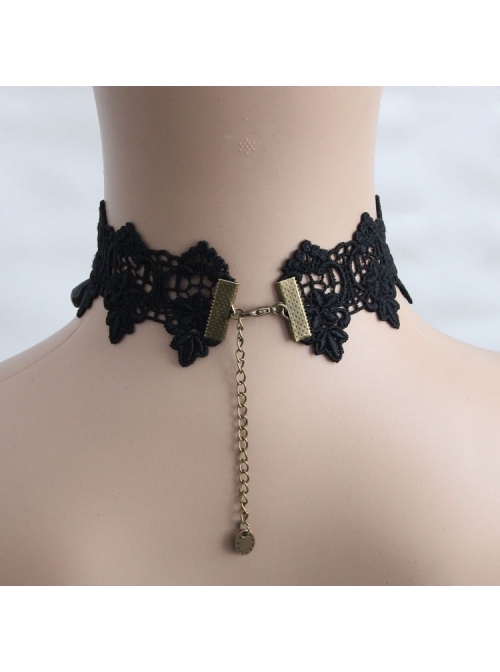 Palace Retro Fashion Gothic Black Lace Flowers Tassels Gems Exaggerated Choker