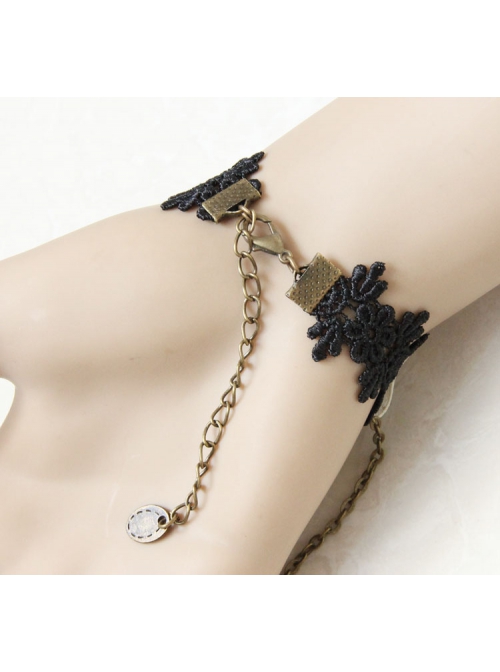 Fashion Christmas Holiday Cute Retro Lace Pink Bow Purple Rose Female Bracelet With Ring One Chain
