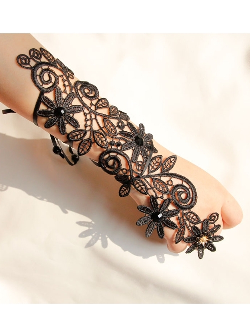 Gothic Retro Sexy Masquerade Trendy Personality Female Black Lace Long Gloves Bracelet