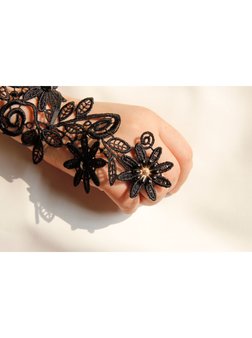 Gothic Retro Sexy Masquerade Trendy Personality Female Black Lace Long Gloves Bracelet