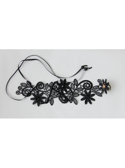 Gothic Retro Sexy Masquerade Trendy Personality Female Black Lace Long Gloves Bracelet
