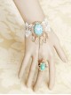 Baroque Fashion Retro Wedding Bride Rose White Lace Golden Leaves Sapphire Female Bracelet With Ring One Chain