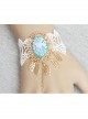 Baroque Fashion Retro Wedding Bride Rose White Lace Golden Leaves Sapphire Female Bracelet With Ring One Chain