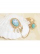 Baroque Fashion Retro Wedding Bride Rose White Lace Golden Leaves Sapphire Female Bracelet With Ring One Chain