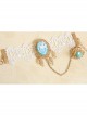 Baroque Fashion Retro Wedding Bride Rose White Lace Golden Leaves Sapphire Female Bracelet With Ring One Chain