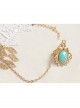 Baroque Fashion Retro Wedding Bride Rose White Lace Golden Leaves Sapphire Female Bracelet With Ring One Chain